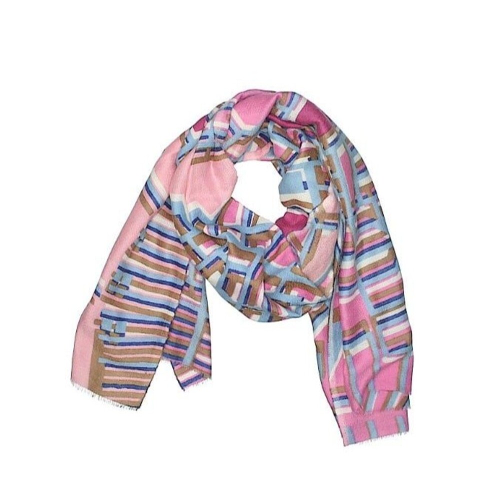 Ahujasons VTG Merino Wool Silk Pashmina Scarf Geometric Print Shawl Wrap Scarf